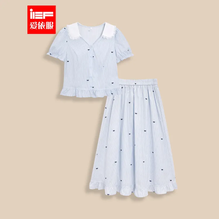 IEF/爱依服【微胖】大码女装2025夏季新款甜美学院风套裙流光风