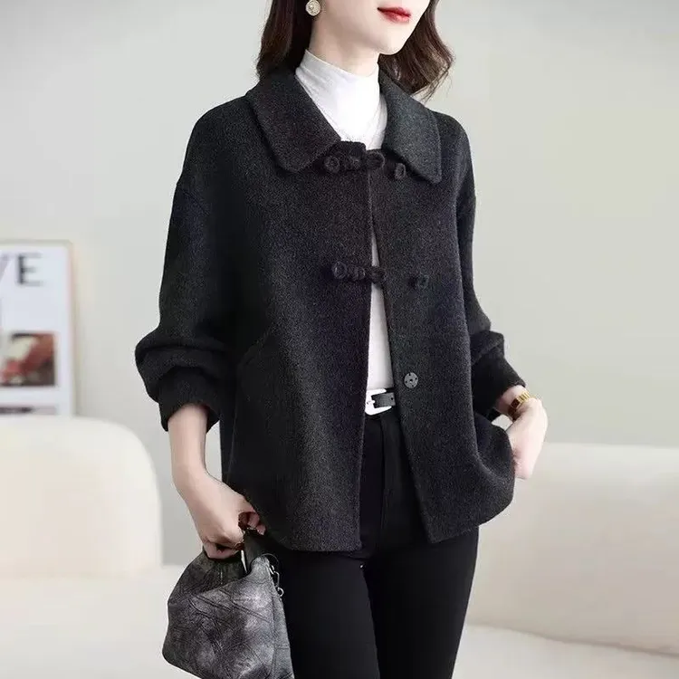 J035【横】翻领双面品质外套女秋冬新款高端减龄气质短款羊毛大衣