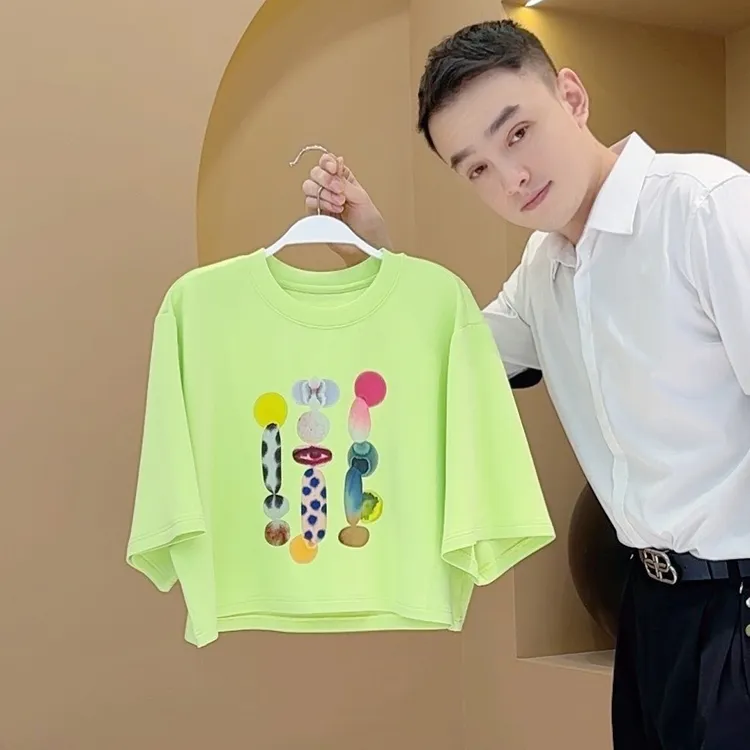 【韩哥女装】《江寒池水绿》水绿色蘑菇印花圆领休闲T恤6232A