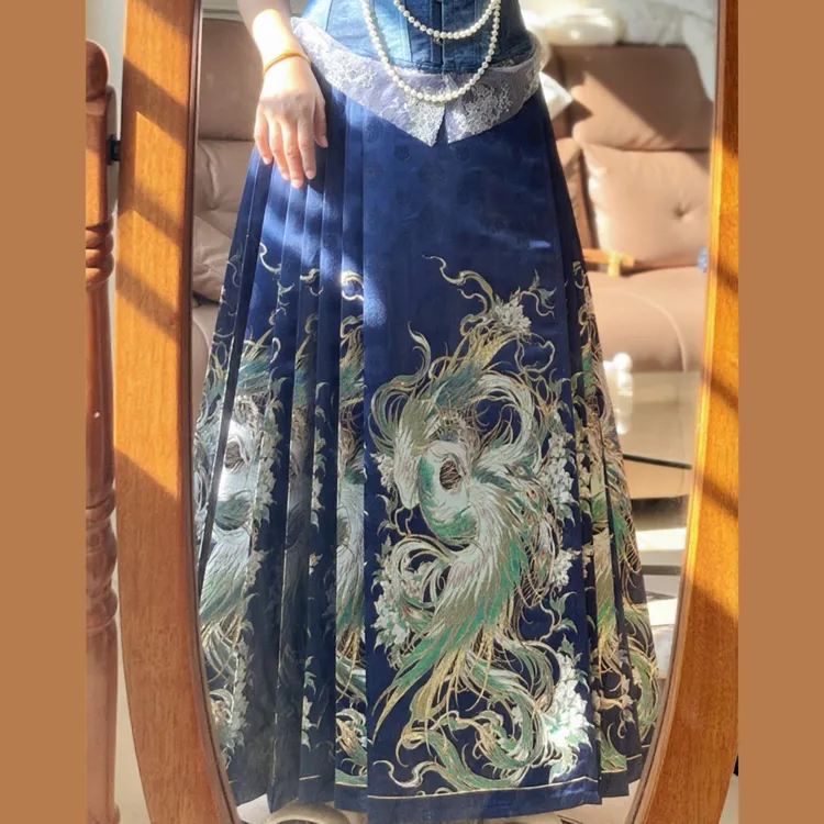 如锦江南原创汉服成人马面裙汉服秋冬款凤凰青鸾显瘦日常裙子礼服