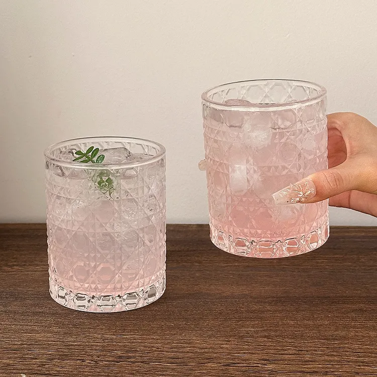 【2只装】复古创意浮雕宝石纹玻璃杯网红家用冷饮杯冰美式咖啡杯