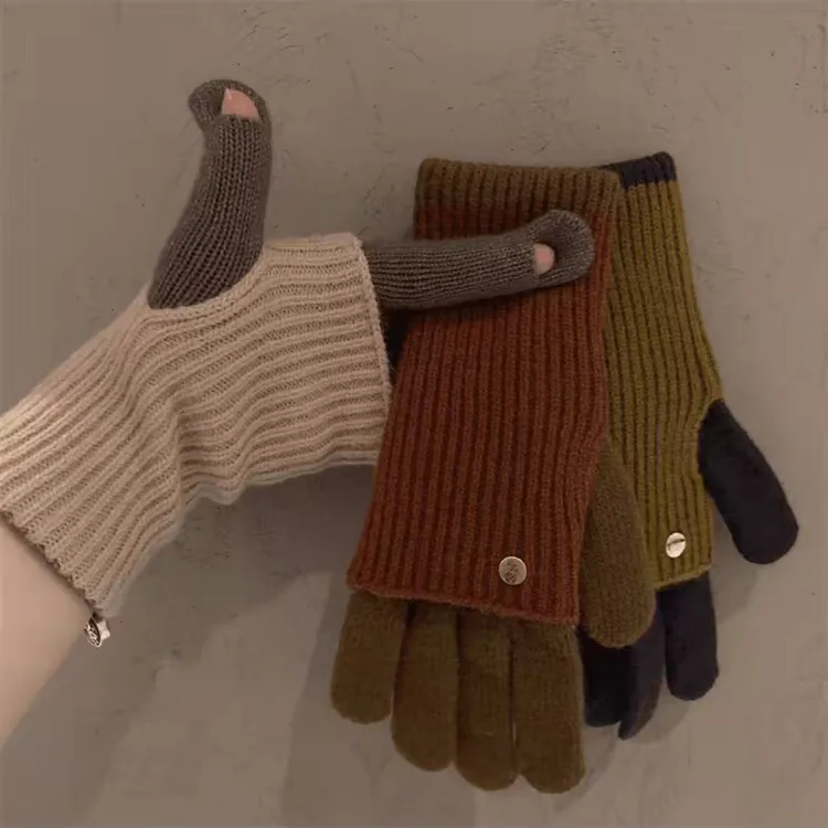 日系美拉德触屏保暖手套女秋冬季新款针织加绒开车骑行森女学生