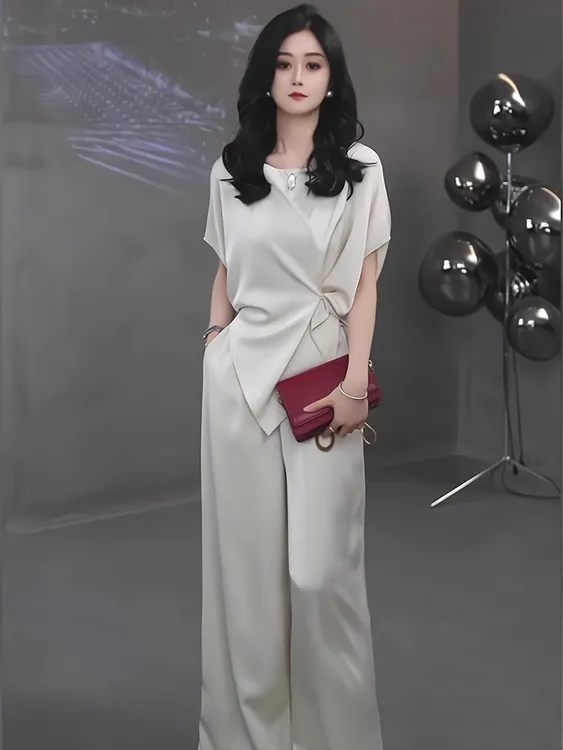 法式时尚套装女2025夏季穿搭一整套超火洋气减龄显瘦阔腿裤两件套