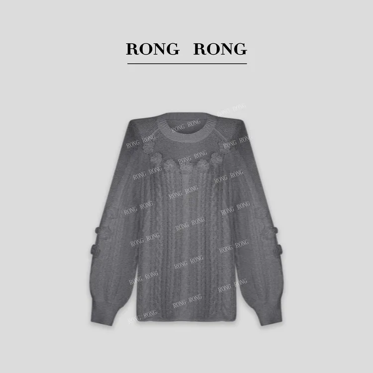 溶溶【慵懒风情】RONGRONG 绵羊毛莱赛尔山羊绒钩花镂空毛衣RR2923