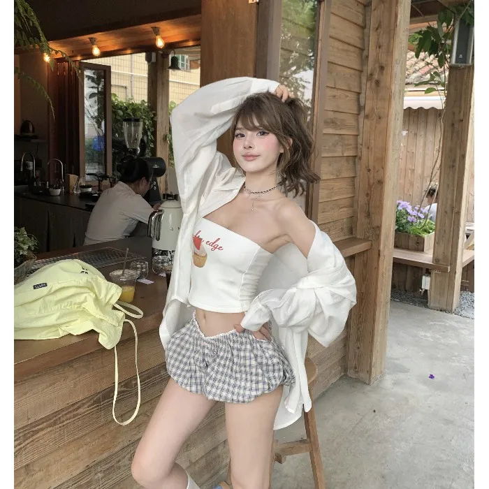 韩版休闲套装显瘦宽松长袖防晒衬衫女2025夏季新款低腰短裤两件套