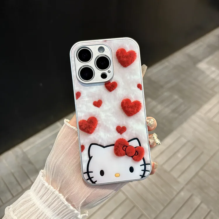 苹果/华为/oppo/vivo/小米 爱心凯蒂适用iPhone17/16玻璃手机壳