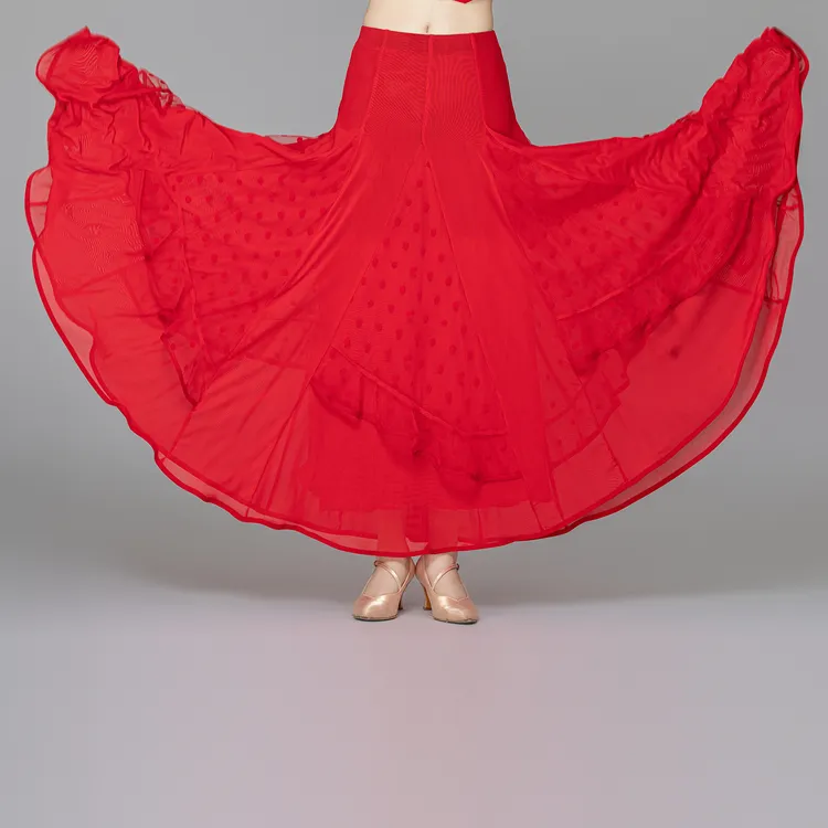 摩登舞半身裙夏季新款华尔兹薄料网纱舞裙广场舞长裙交谊舞大摆裙