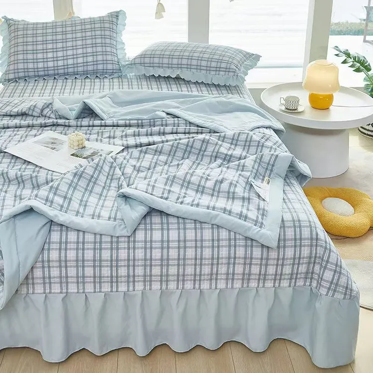 夏被床盖四件套夏凉被双人空调被子防滑夹棉床盖三件套可机洗