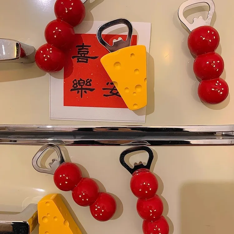 创意可爱啤酒家用冰箱磁吸糖葫芦奶酪开瓶器启子立体装饰品起子