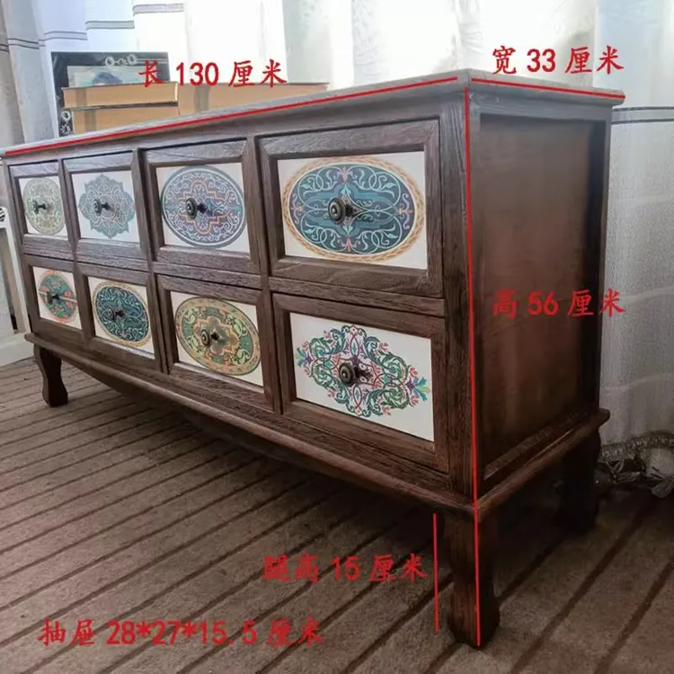 欧式风格电视柜收纳储物柜彩绘八抽柜子整体发货免安装客厅储物柜