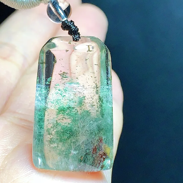 东海水晶天然绿幽灵水晶吊坠毛衣链通透绿幽灵纯天然100%真品