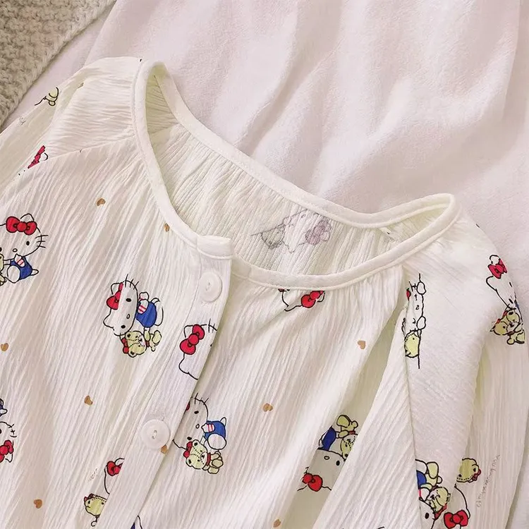 可爱insKT猫粉色卡丁猫睡衣四季款纯棉长袖套装圆领