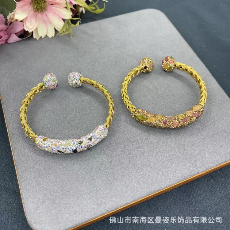 不锈钢镶嵌彩色宝保色手镯新中式小众首饰