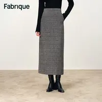 Fabrique Lola 秋冬新品威尔士格纹绵羊毛桑蚕丝法式复古直筒半裙