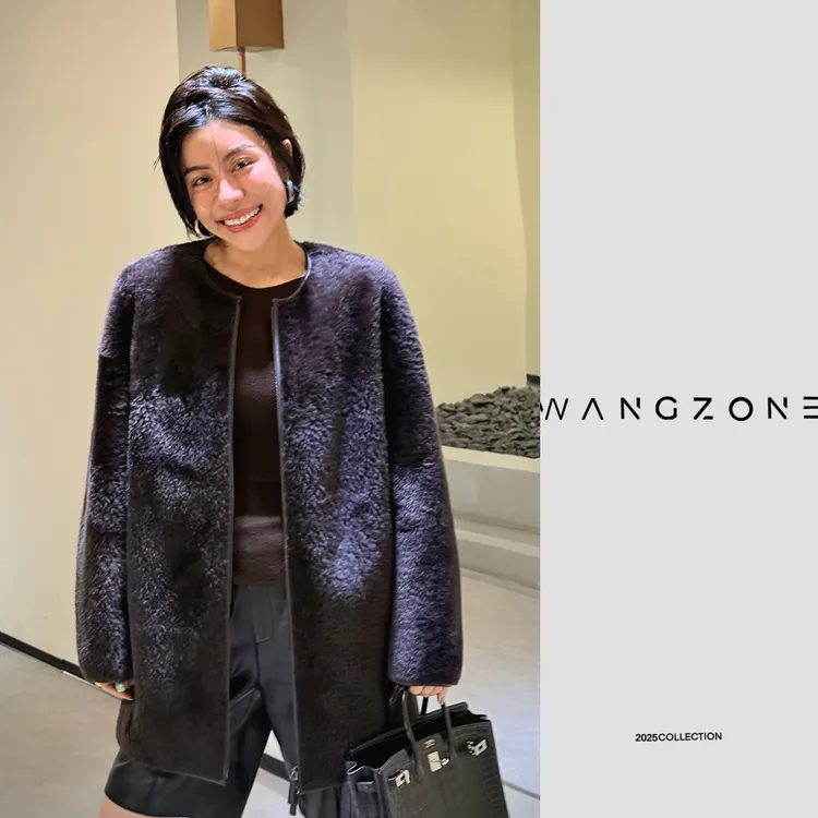 WANG ZONE进口拉贡羊皮毛一体立领时尚两面穿外套