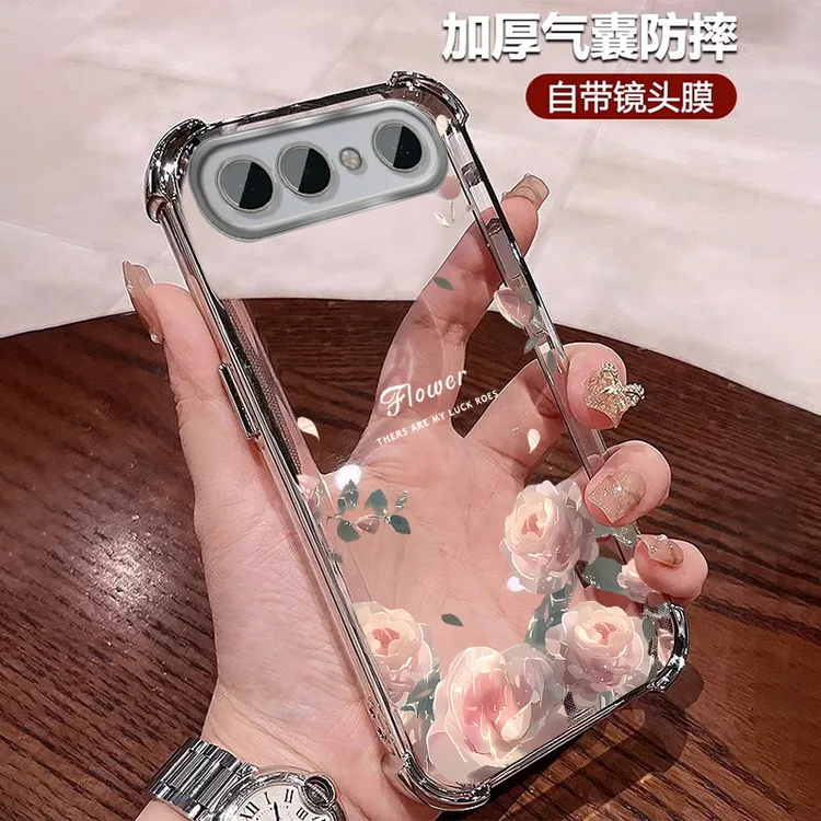 玫瑰花适用vivos50promini手机壳四角防摔小众全包镜头膜 s50硅胶