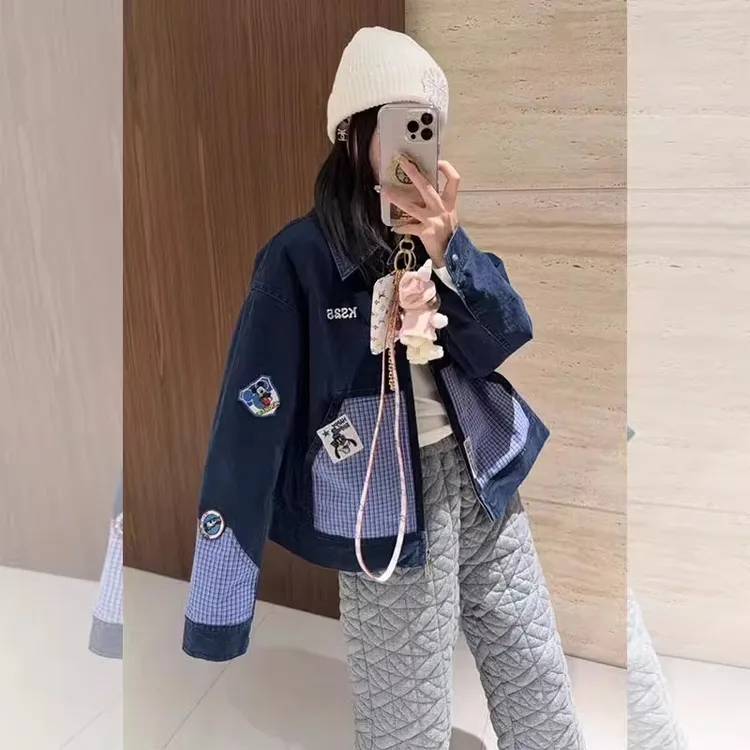 2025超火开春穿搭高级感超好看卡通米奇贴标棒球服牛仔外套女春秋
