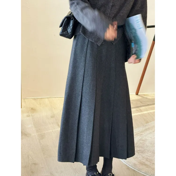 法式半身裙冬季高腰显瘦长裙A字气质百褶裙