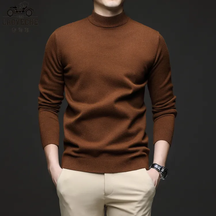 老爷车100%绵羊毛男士高档羊毛衫秋冬季保暖毛衣百搭半高领打底衫
