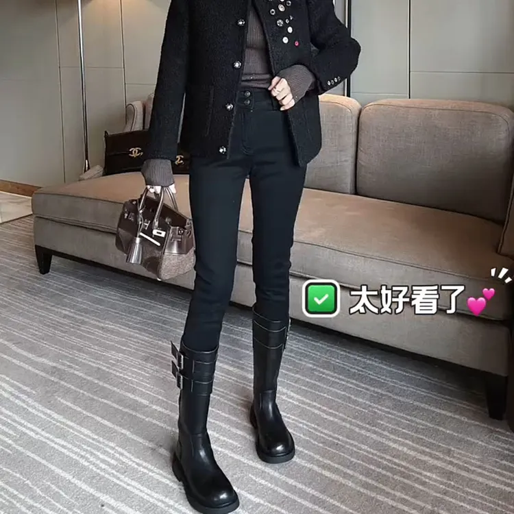 黑色显瘦高腰小脚牛仔裤女2025春秋新款胖mm弹力小个子九分铅笔裤