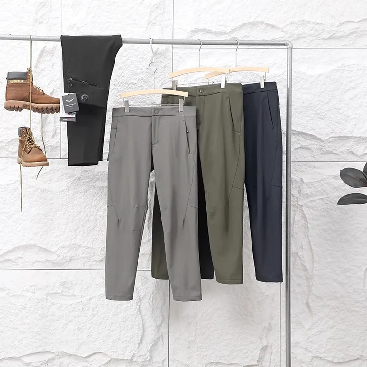 秋冬男士户外防风防水加绒保暖软壳休闲裤旋转扣纯色长裤X6005