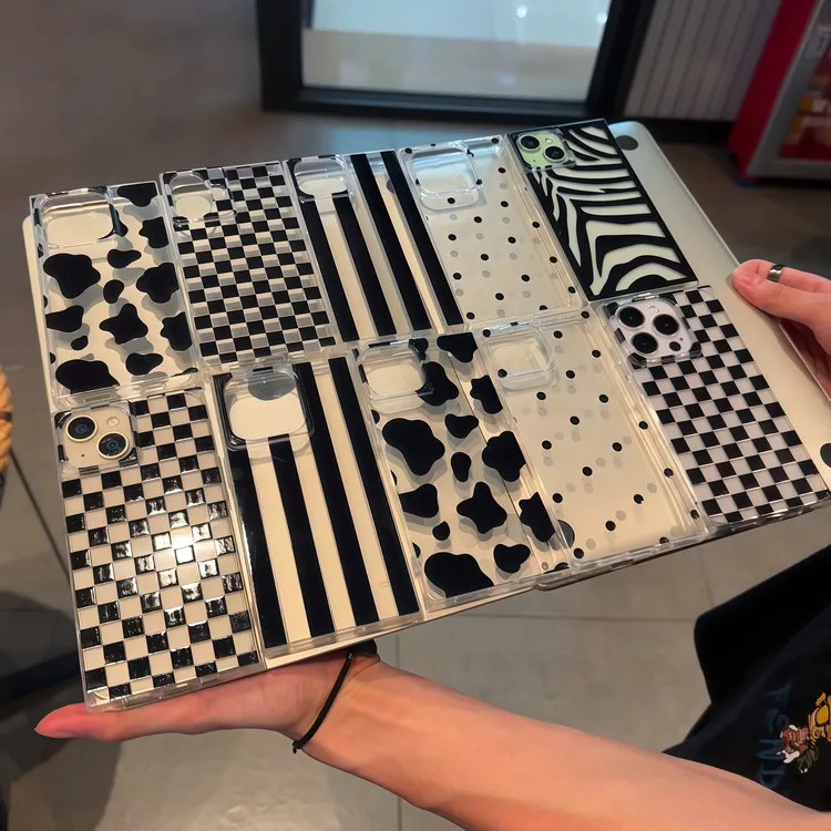 欧克里里创意条纹适用苹果15/16promax手机壳14/13冰晶方块12/11