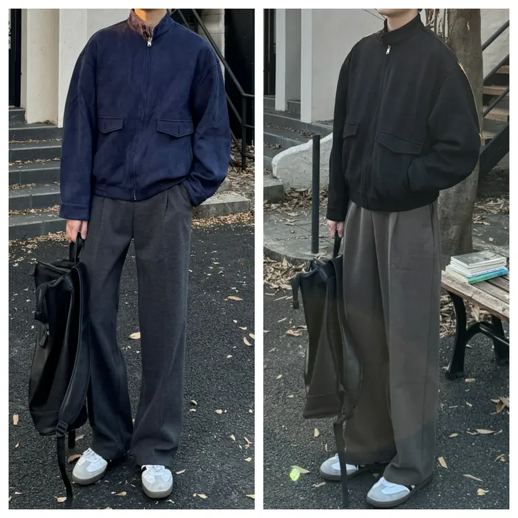 苏大恒韩版秋冬毛呢加厚极简风垂感休闲百搭直筒软糯显瘦西裤长裤