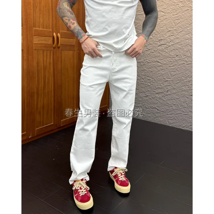 2025早秋新款时尚休闲百搭净版弹力直筒白色牛仔裤6668