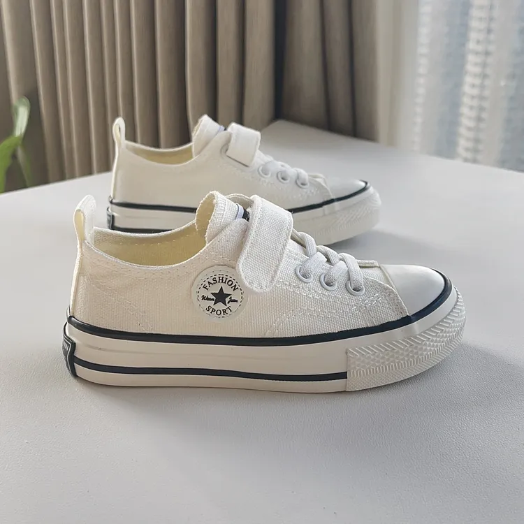 女童帆布鞋校园儿童板鞋2025透气春秋季男童小学生白鞋幼儿园布鞋