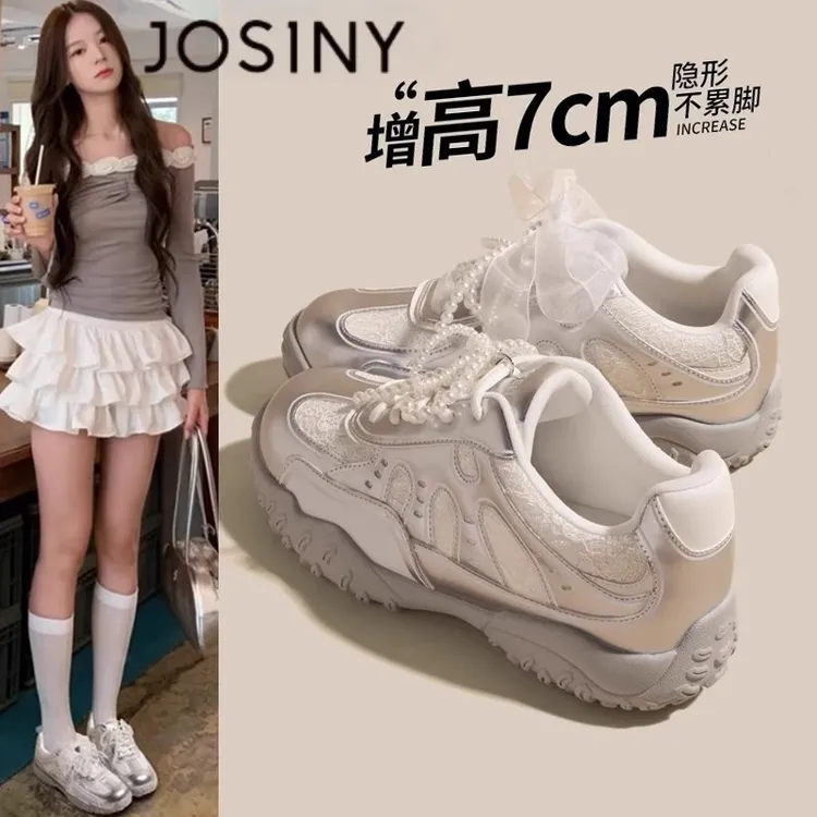 卓诗尼【断码清仓】7公分内增高蕾丝珍珠德训鞋女秋休闲厚底阿甘鞋