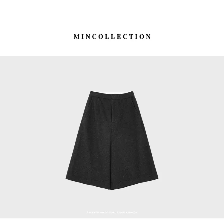 DE Mincollection灰呢七分裤/通勤简约羊毛混纺显瘦休闲裤55761