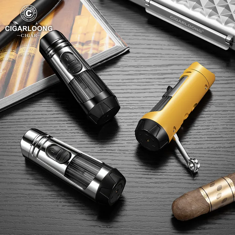 茄龙雪茄打火机双火直冲打火机带烟托带雪茄钻3合1多功能CB-25AR1