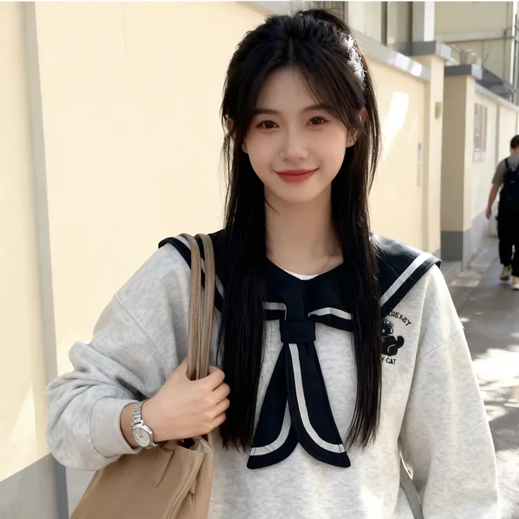 特大码300斤海军领设计减龄百搭洋气宽松卫衣学院风甜美时尚上衣