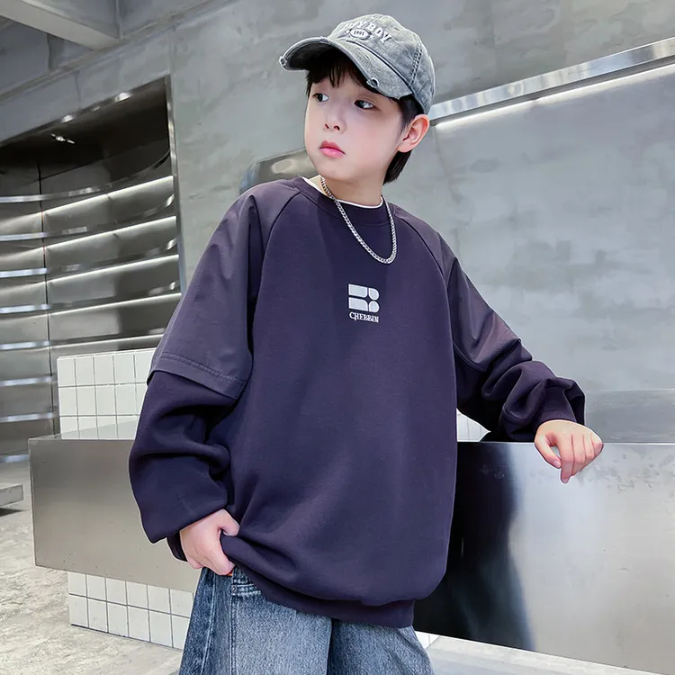 男童大码秋冬装加绒加厚卫衣中大童韩版帅气打底衫青少年儿童男孩