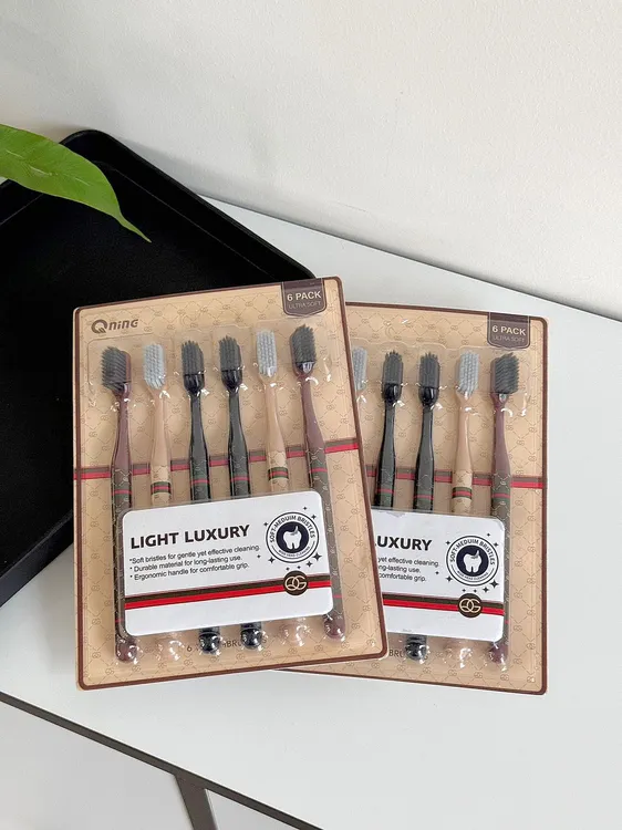 12支新款奢华印花独立包装高档软毛宽头成人家庭装情侣学生牙刷