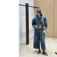 冰色牛仔~新款韩版百搭宽松牛仔外套+高腰显瘦八阔腿裤两件套