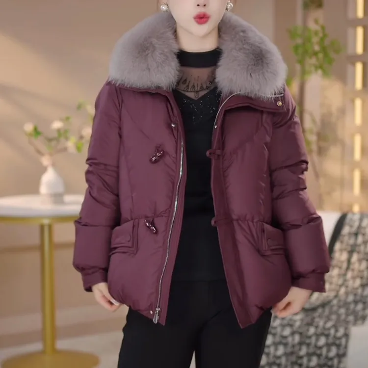 高档精致毛领羽绒服2025冬季新款女士时尚显瘦加厚保暖白鸭绒外套