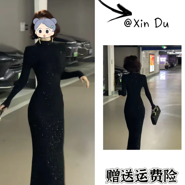 2025秋冬季新款时尚显瘦气质女士网红洋气连衣裙百搭款D25215