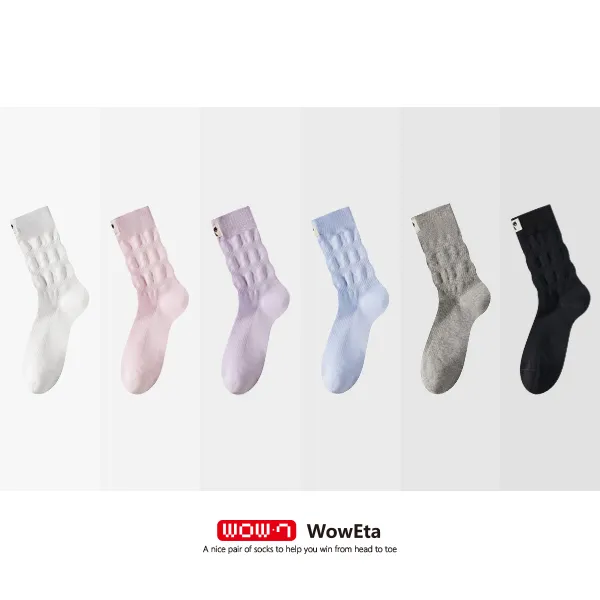 WowEta 春夏款 芭蕾网眼布标堆堆款 中筒薄款女棉袜