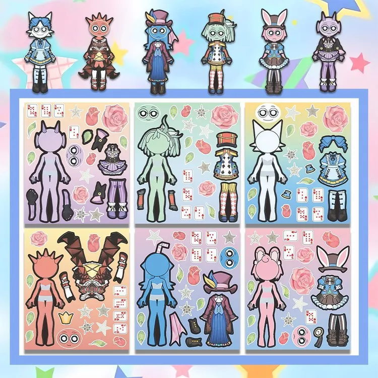 女孩魔术师款节奏盒子换装贴纸女孩趣味换装贴纸