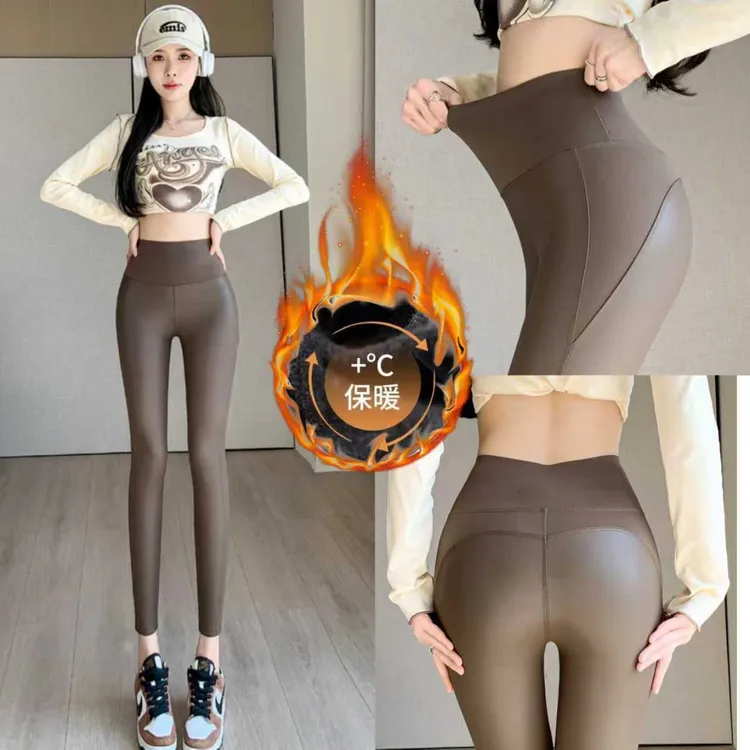 冬季新款加绒款时尚百搭显瘦小香皮小脚裤微喇裤8080/6060