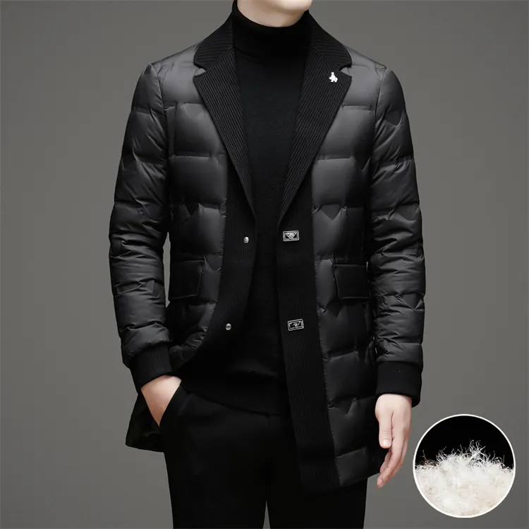 【六哥专属】高端中长款男士羽绒服针织领冬季新款商务休闲保暖外套