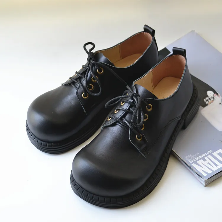 女款休闲真皮德比鞋高额翘头宽松丑萌大头鞋英伦复古经典皮鞋外贸
