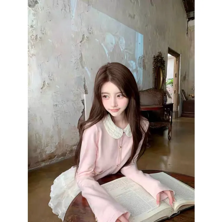 【奶油小熊】韩系甜美少女2025早秋小香娃娃领针织上衣显瘦短裙套装