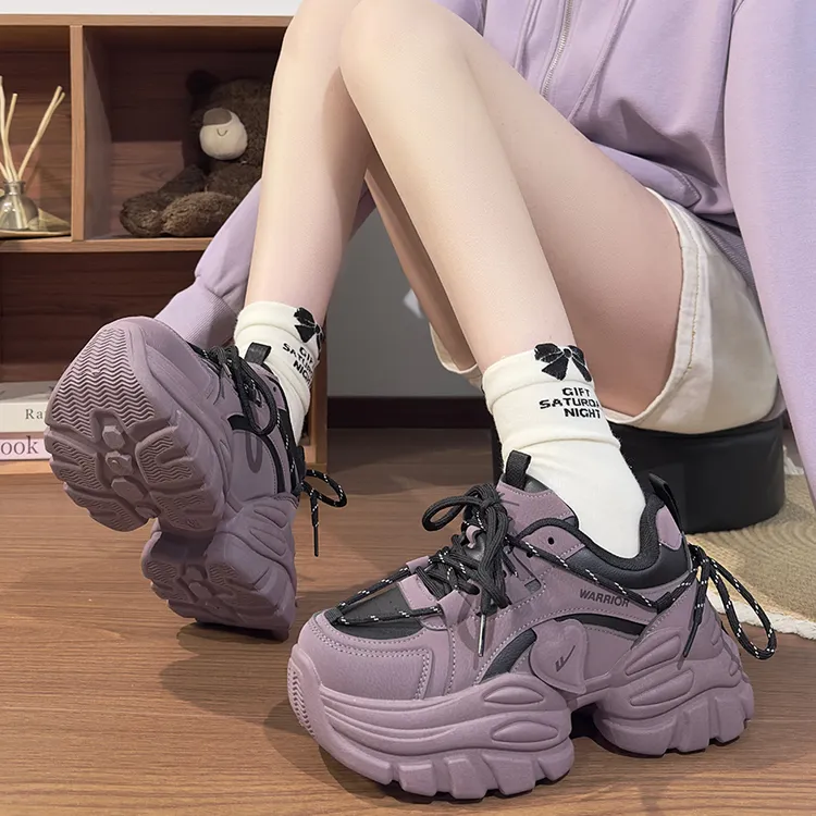 回力紫色老爹鞋女款2026新款春秋厚底增高鞋子百搭复古休闲运动鞋