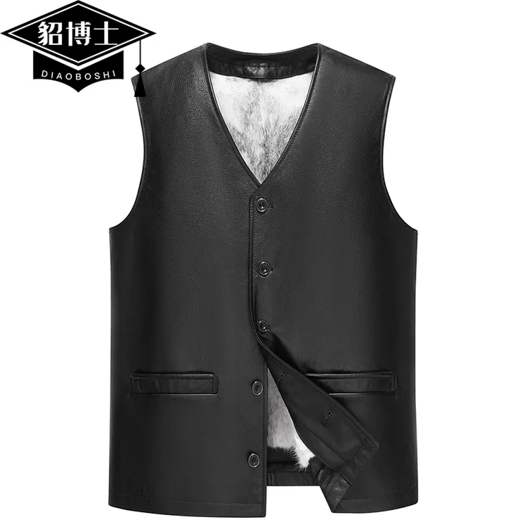 貂博士十字貂整貂貂皮马甲男头层牛皮真皮衣水貂背心坎肩无袖皮草