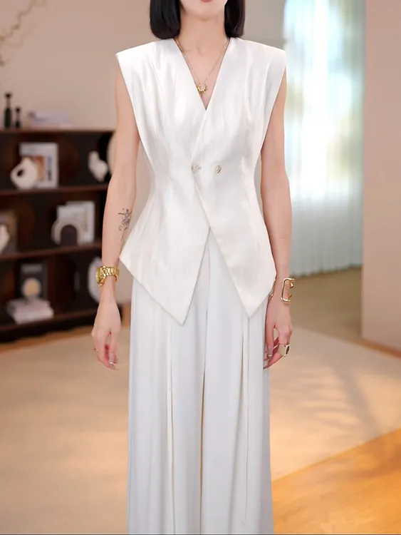 时尚套装2025夏季新款高级感轻奢掐腰马甲背心+宽松显瘦休闲长裤