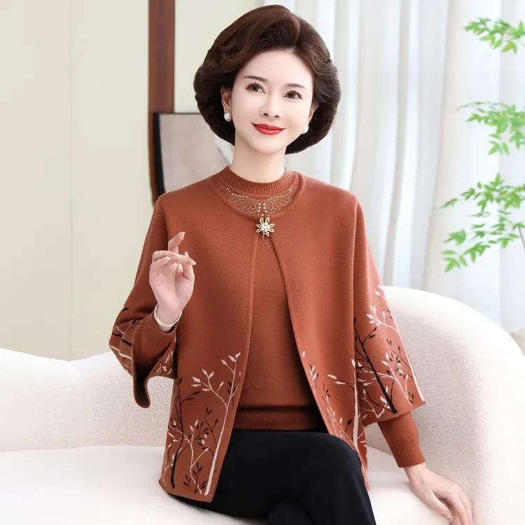 洋气短款中老年妈妈装两件套上新2025时尚气质款春秋老年人中年