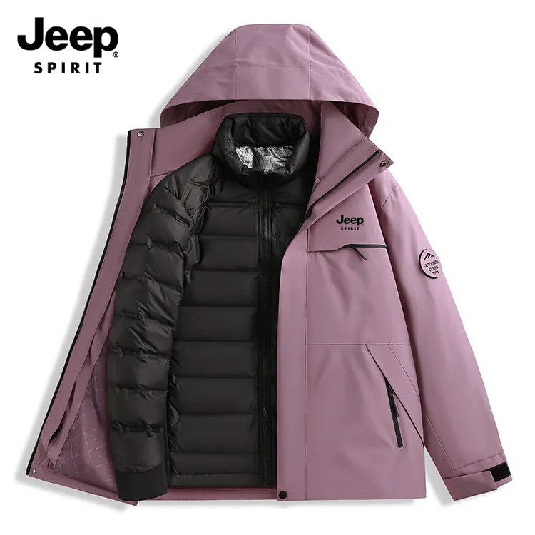 JEEP SPIRIT吉普秋冬冲锋衣羽绒内胆男女三合一可拆卸防风登山服