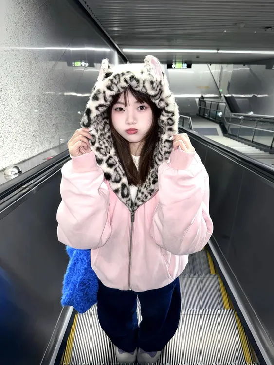 美式粉兔耳豹纹棉服女2025新款冬季座山雕棉袄巨好看的冬装外套厚